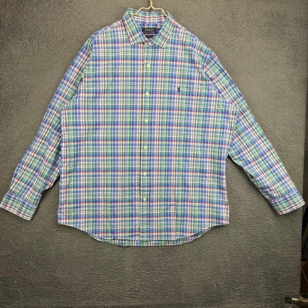 Polo Ralph Lauren Mens XXL Classic Fit Plaid Button Down Shirt Blue Green Red